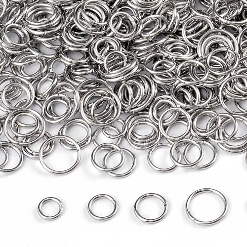 2000pcs 6mm 7mm 8mm 10mm Stainless Steel Jump Rings 18 Gauge Metal O Rings Close but Unsoldered Single Loop Connector Rings for Jewelry Necklaces Bracelet Earrings Keychain Chainmail DIY Making - color: dark silver, size: 6mm/7mm/8mm/10mm Set