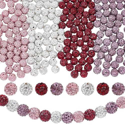 200PCS 10MM Valentine Rhinestone Beads with Hole Sparkly Clay Round Pave Grade A Disco Ball Shiny Charms Loose Spacer Bead Bulk for Jewelry Making Bracelets Necklace Earrings DIY Crafts - color: Mixed Color, size: 10mm 200pcs