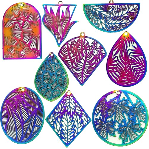 Hollow Plant Charms Multicolor Flower Leaf Filigree Pendants for DIY Earrings Necklaces Bookmarks Hanging Decorations Resin Accessories Jewelry Making Supplies - color: Multicolor Leaf