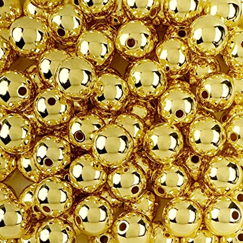 90 Round Gold Acrylic Beads 14mm Diameter with 2.4mm Hole for Crafts - color: Gold, size: 14mm