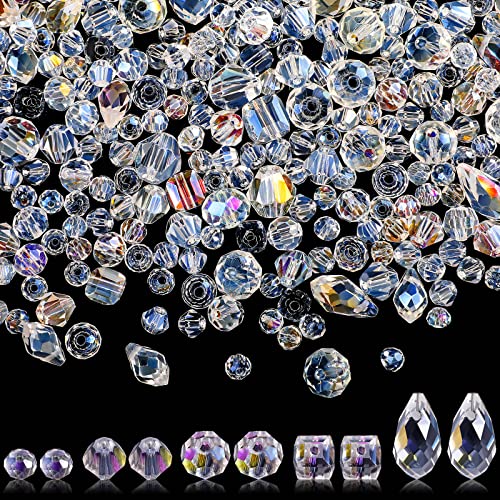 Kigeli 1280 Pcs Glass Beads Bulk Assorted Crystal Beads for Jewelry Making Faceted Teardrop Rondelle Briolette for DIY Crafts Necklace Wristband Earring Kit(Classic,AB Color) - color: AB Color, style: Classic