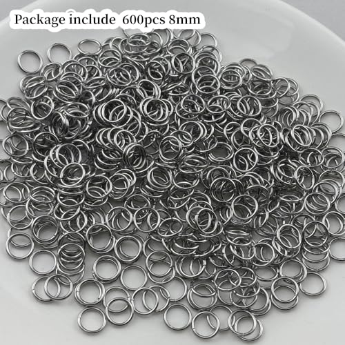600pcs 8mm Stainless Steel Jump Rings Connector O Rings Accessories for Bracelet Necklace Earrings Lanyard Keychain DIY Craft Jewelry Making Supplies - size: 8mm