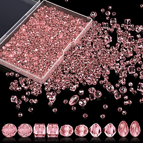 Crystal Beads, 600 Pcs Glass Beads, Assorted Crystal Beads for Jewelry Making, Rondelle Jewelry Beads with Container Box, Crystal Glass Beads for DIY Necklace Bracelet Earring(4/6/8mm, Pink Color) - color: Pink