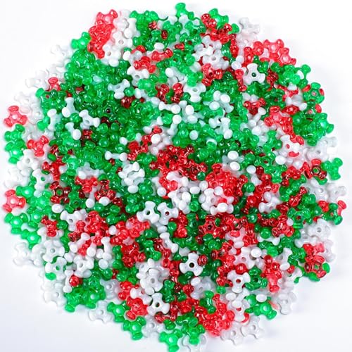 UPINS Christmas Tri Beads, 1200Pcs Christmas Tri Shaped Beads Red Green White Triangle Beads for Craft Wreath Candy Cane-Xmas Holiday Tree Decorations Beaded Ornament Kit - color: Multicolor for Christmas