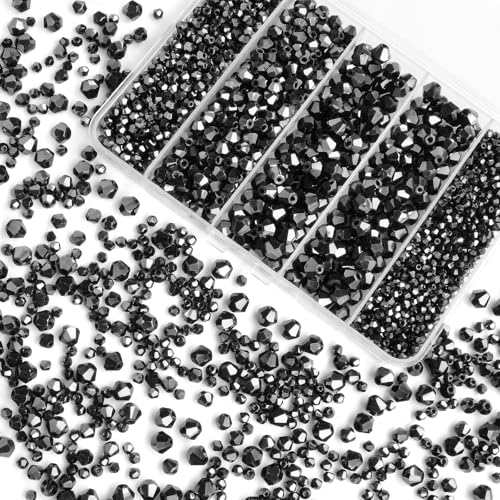 1550PCS Bicone Crystal Glass Beads Set for Jewelry Making, 3mm 4mm 6mm 8mm Sparkling Faceted Beads Sorted by Size for Bracelets, Necklaces, Suncatchers & DIY Crafts(Black) - color: Black, size: 3/4/6/8MM 1550Pcs