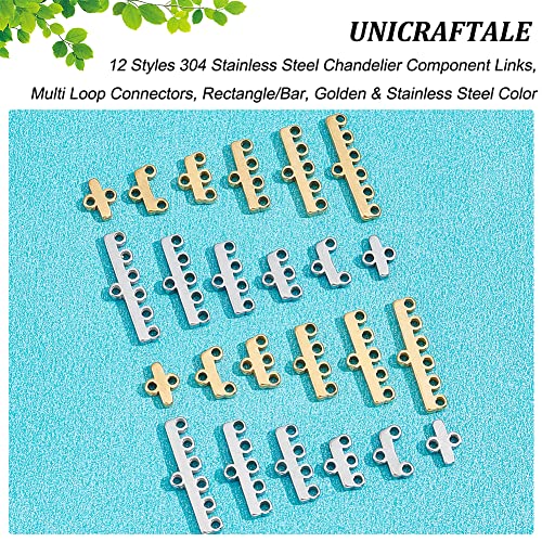 UNICRAFTALE 24 Pcs 2 Color 6 Styles 304 Stainless Steel Chandelier Component Links Multi Loop Connectors MultiStrand Clasps Lock Rectangle for Necklace Bracelet Jewellery Making Hole 1.2mm