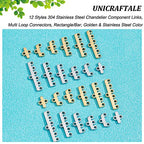 UNICRAFTALE 24 Pcs 2 Color 6 Styles 304 Stainless Steel Chandelier Component Links Multi Loop Connectors MultiStrand Clasps Lock Rectangle for Necklace Bracelet Jewellery Making Hole 1.2mm