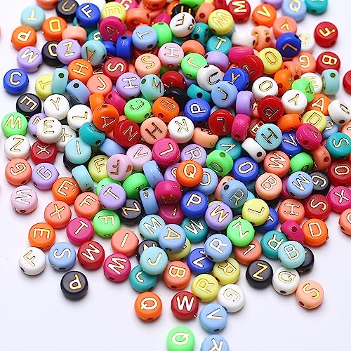 ToBeIT 1000pcs Alphabet Letter Beads Color Alphabet Beads Round Acrylic Letter Beads for DIY Bracelet Necklace Craft Making (bgcolor-gold-5black) - color: bgcolor-gold-5black