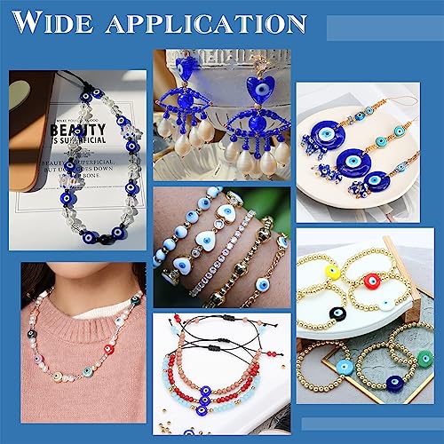 PH PandaHall 50pcs Evil Eye Beads, Handmade Lampwork Spacer Bead Bracelet Connector Bead Craft Beads for DIY Bracelets Earrings Necklace Jewelry Making, Mix Colors