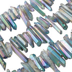 SUNYIK Transparent Green Titanium Coated Crystal Points Quartz Rough Sticks Spikes Point Beads 15 inch Strand Drilled - color: Transparent Green(Rough), size: 0.4"-1.3"
