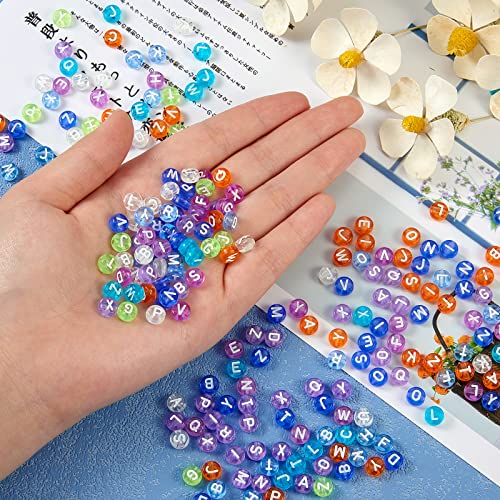 BEEFLYING 1480Pcs 7MM Transparent Acrylic Alphabet Beads Flat Round Disc A-Z White Letter Spacer Beads for DIY Friendship Boho Bracelet Hawaii Summer Holiday Surfing Jewelry Making (Blue Color) - color: Blue