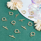 Beebeecraft 15 Sets 18K Gold Plated Toggle Jewelry Clasps Connectors Round Ring Toggle T Bar Clasps Sets for Necklace Bracelet Earring Making, 18x13mm - color: #1 15 sets