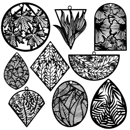 Hollow Plant Charms Multicolor Flower Leaf Filigree Pendants for DIY Earrings Necklaces Bookmarks Hanging Decorations Resin Accessories Jewelry Making Supplies - color: Black Leaf