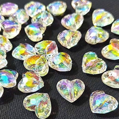 Mixed Lots Shiny AB Color Acrylic Faceted Heart Bead DIY Beading Hairband Bracelets Necklace Craft Embelishment (Clear AB-Heart) - color: Clear AB-Heart