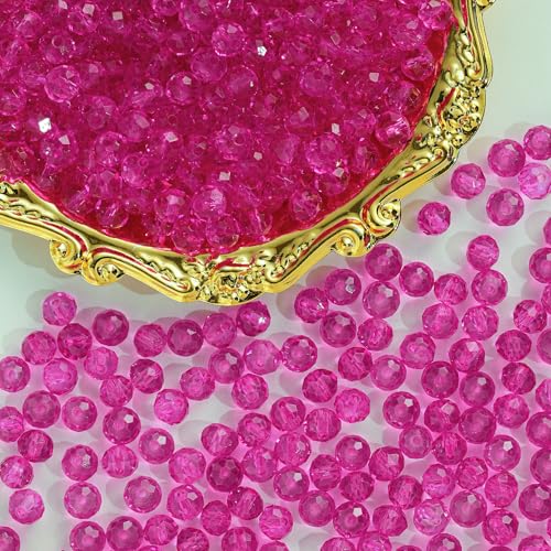 500PCS 6mm Round Crystal Glass Beads Faceted Spacer Beads Bulk for Jewelry Making Bracelets Necklace Earring Pendants Craft (Hot Pink) - color: Hot Pink, size: 6mm