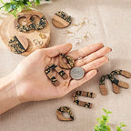 FASHEWELRY 10Pcs Resin Wood Earrings Charms Teardrop Flat Round Wooden Earring Blanks Wooden Earring Findings for Earrings Making Kits with 60Pcs Earring Hooks & Jump Rings - color: 0Golden & Black-5 Shapes