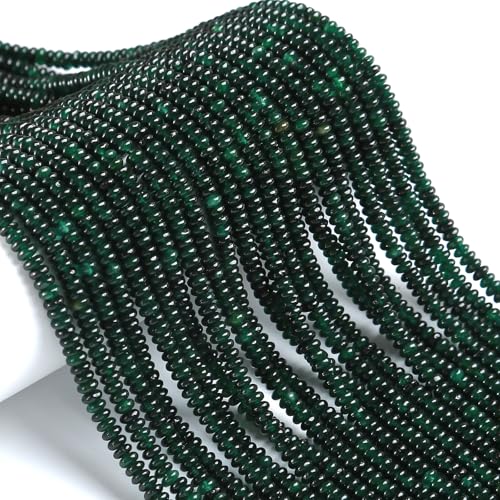 150PCS 2x4mm Natural Blackish Green Jade Stone Rondelle Beads Abacus Disk Stone Beads Round Loose Spacer Gemstone for DIY Bracelet Necklace Jewelry Making - color: Dark green Jade Stone, size: 2x4mm Abacus Disk