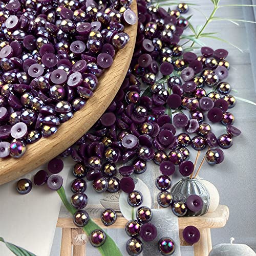 1000pcs 5mm Half Pearl Beads Flatback Pearl Beads Half Round Plastic Pearls for Crafts Scrapbooking Embellishment Nail Art( Dark Purple AB) - color: Dark Purple AB, size: 5mm