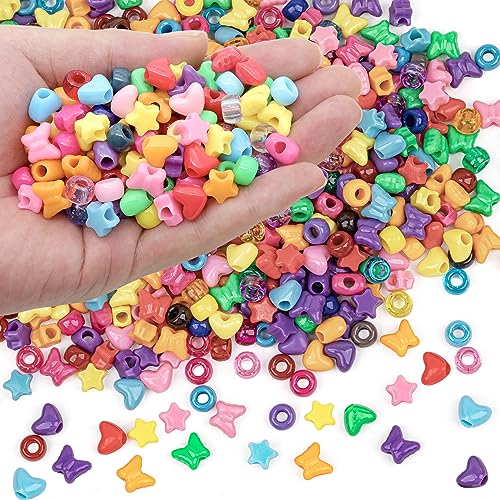 900 Pcs Pony Beads Shapes for Bracelet、Jewelry Making、Friendship Bracelets Colourful Plastic 6x9mm Multi-Colored Fall Beads for DIY Bracelet Necklace Party Decoration Supplies - color: Multicolour Multi-Shapes 1