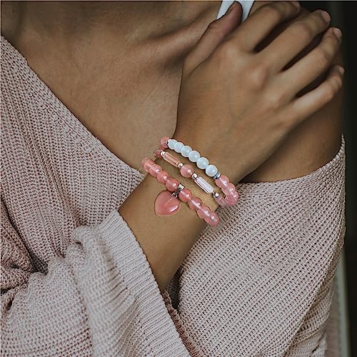 Vinswet Healing Crystal Beaded Bracelets for Women,Natural Amethyst Gemstones Bracelet,Anxiety Stress Relief Heart Charm Bracelet Handmade purple Jewelry Gifts for Women - color: Watermelon crystal&Moonstone