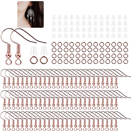 600Pcs Hypoallergenic Earring Hooks, Rose Gold Earring Making Kit, Supplies with Earring Backs and 4mm Jump Rings for Jewelry Making (Rose Gold) - color: Rose Gold