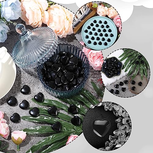 Gerrii 50 Pcs Heart Healing Stone Bulk Quartz Heart Inspirational Stones Gift for Women Love Pocket Polished Natural Energy Balancing Meditation 0.8 Inch(Black) - color: Black