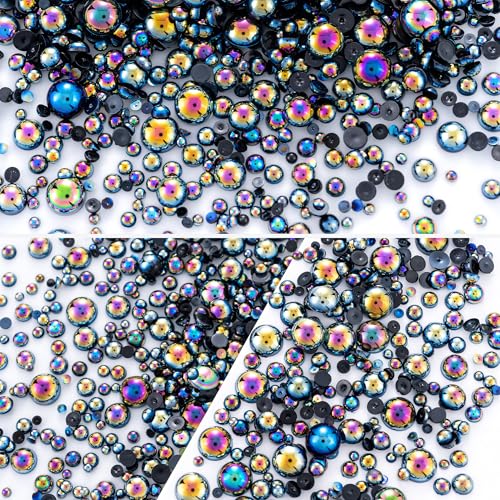 60g Black AB Flatback Half Round Pearls Mixed Size 3-10mm Resin Craft Beads for Nail Art, Face Gems, DIY Jewelry Making - color: Black AB, size: 60g