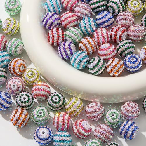 20mm Rhinestone Beads 20pcs Chunky Bubblegum Bead Beadable Pen Beads Shine Disco Ball Beadsfor Necklace Jewelry Bracelets DIY Crafts Making (ColorWhite) - color: colorwhite