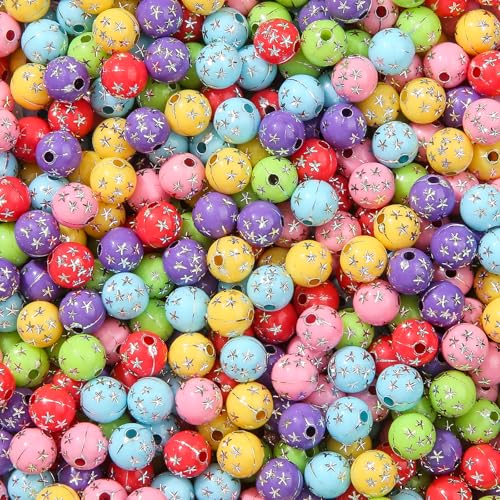 8mm Acrylic Beads 600pcs Star Spacer Bubble Bead Plastic Crafts Bead for DIY Necklaces Bracelets Earrings Jewelry Making (Purple&red) - color: purple&red