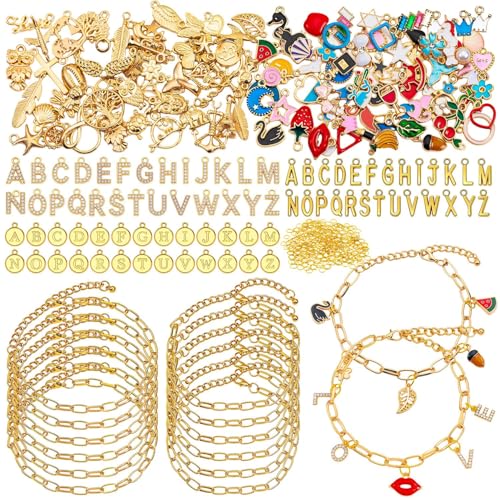 ZMLTLMG 552Pcs Gold Charm Bracelet Making Kit, Premium Paperclip Chain Jewelry Making Supplies with Enamel Charms, Letter Beads & Jump Rings, DIY Crafts Gift Set for Women Girls Adults
