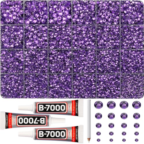 31000Pcs Lavender Resin Rhinestones for Bedazzling, 2-6mm Mixed Sizes Flatback Gems Crystal Jewels Diamonds Gemstones Stones with B7000 Glue for Crafting Clothes Crafts - color: Dark lavender 2-6mm, size: Large Pack + 3Pcs Glue
