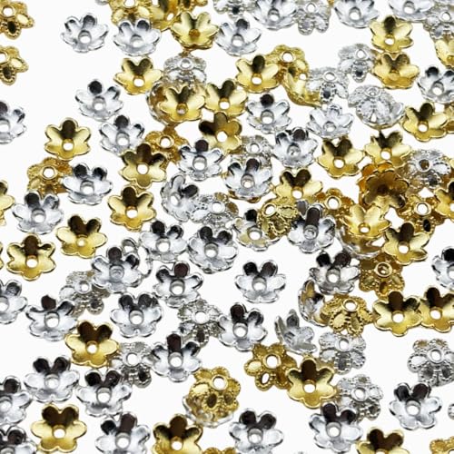 500pcs 6mm Flower Spacer Beads Caps Metal Flower Bead Caps Accessories for Bracelet Necklace Earrings Lanyard Jewelry Making Supplies(Gold and Silver) - color: Gold/Silver, size: 6mm
