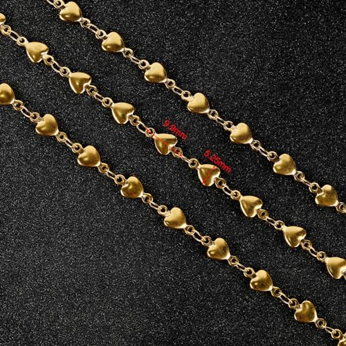 UMAOKANG 5 Meters Gold Plated Heart Chain for Jewelry Making Stainless Steel Chains Bulk for Women Necklace Anklet DIY Jewelry Supplies Findings - color: Gold Heart