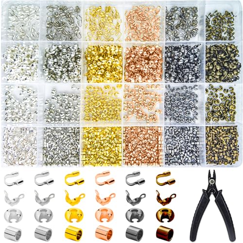 2700 Pieces Crimp Beads Supplies for Jewelry Making,Knot Covers, Crimp Tubes and Wire Guardians with Crimping Pliers for DIY Jewelry Bracelets Necklaces Making