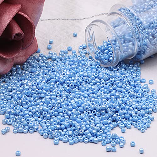 Size 3 mm 8/0 Glass Seed Beads, 5100 Pcs Small Mini Spacer Loose Pony Beads for Jewelry Making and DIY Crafts (Light Blue) - color: Light Blue, size: Medium