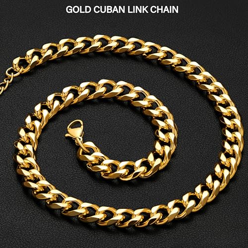 WomenGifts Cuban Link Chain Necklace for Women, Waterproof 14k Gold Silver Plated Chain Choker, Non Tarnish Stainless Steel Jewelry, 3.5/5/6/8/11mm,14/16/18 Inch Thin&Chunky&Thick - color: Gold, style: 8MM-16"