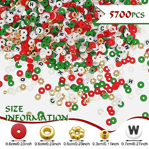 Ferraycle 5700 Pcs Fall Halloween Clay Beads Set Christmas Clay Beads Holiday DIY Jewelry Making Kits for Bracelet Necklace Earring(Red, Green, White) - color: Red, Green, White