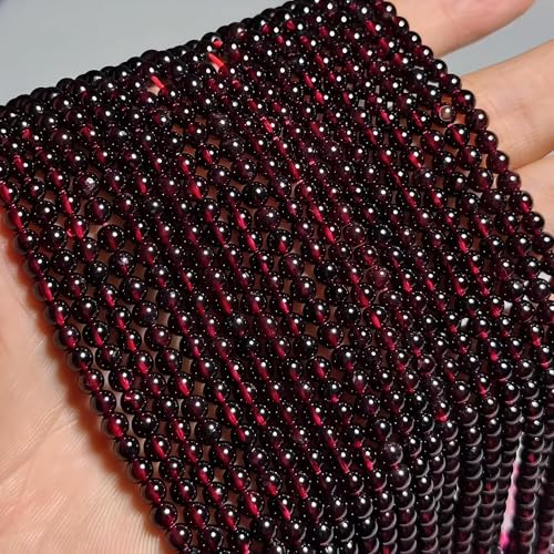 MJDCB Natural Stone Beads Garnet Round Loose Beads for Jewelry Making DIY Bracelet Necklace (4mm) - color: Garnet, size: 4mm