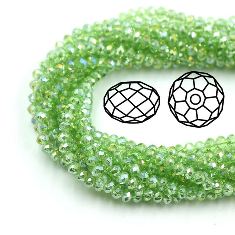415pcs Rondelle Crystal Glass Beads 2mm 4mm 6mm 8mm Mixed Sizes, Faceted Briolette Spacer Czech Seed Loose Beads for DIY Jewelry Making (Green) - color: Green