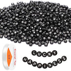 Letter Beads, DECYOOL Acrylic Alphabet Beads with 1 Roll Elastic String for Bracelet Necklace Jewelry Making Supplies (Black White) - color: Black White