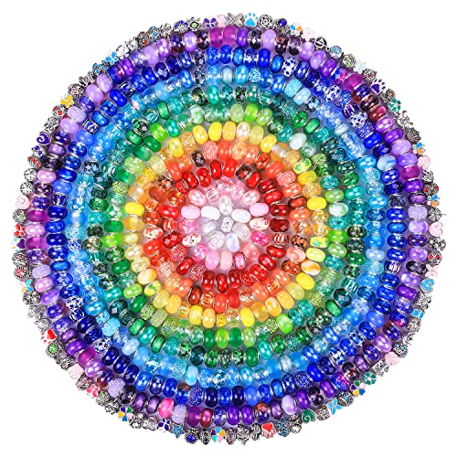 210 Pieces Large Hole Fairy Wand Garden Beads, Assorted European Craft Beads Mixed Color Lampwork Spacer Beads,European Large Hole Beads for DIY Jewelry Making Supplies (15 Style) - color: 15 Style