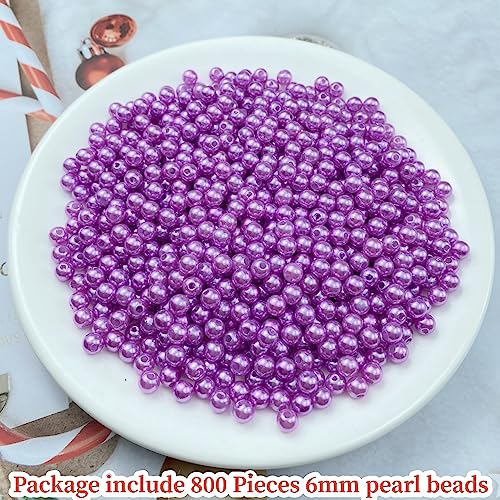 Pinhoollgo 800pcs Pearl Beads 6mm Round Pearl Beads with Hole for DIY Bracelet Necklace Jewelry Making Supplies Handmade Craft(Purple) - color: Purple, size: 6mm/800pcs
