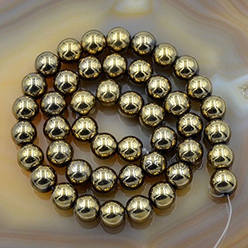 AD Beads Natural Faceted & Smooth Metallic Hematite Round Gemstone Loose Beads 16" 2mm 3mm 4mm 6mm 8mm 10mm (8mm, Pyrite Hematite (Smooth)) - color: Pyrite Hematite (Smooth), size: 8mm