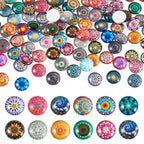 100Pcs/Set Flat Round Transparent Glass Cabochons with Pattern Eye Flatback Glass Dome Flatback Cab Beads for Photo Cameo Jewelry Making Necklace Ring DIY Crafts 12x4mm Random Kaleidoscope - color: 100Pcs-12x4mm-Random Kaleidoscope