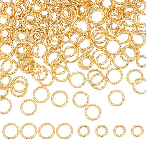 PH PandaHall 200pcs 18K Gold Plated Jump Rings 6mm/8mm Twisted Open Jump Rings 18 Gauge Golden O Ring Brass Round Connector Ring for Bracelet Necklace Earring Keychain DIY Jewelry