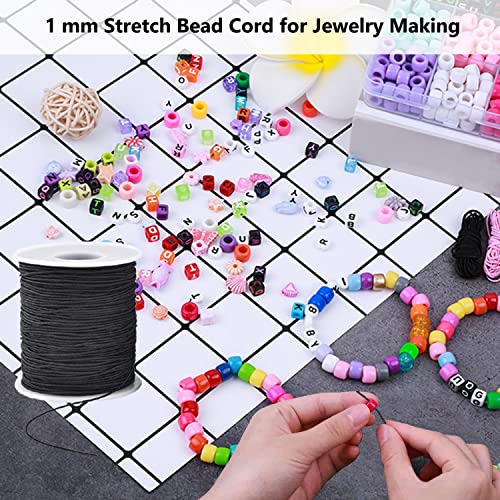 Elastic Cord for Bracelets, 1 mm 330 Feet Durable Bracelet String, Stretch Elastic String for Jewelry Making, Necklaces and Beading - size: Black