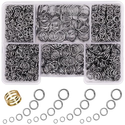Jump Rings for Jewelry Making Supplies 1400 Pcs 6 Sizes/Box Jump Rings for Key Chain Making Kit with 1Pcs Jump Ring Open/Close Tool (Gun Blak) - color: Gun blak