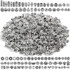500 Pcs Bracelet Spacer Beads, Silver Bulk Random Styles Loose Spacer Metal Charm for Necklace, Earring Making DIY Jewelry Accessories - color: Silver3