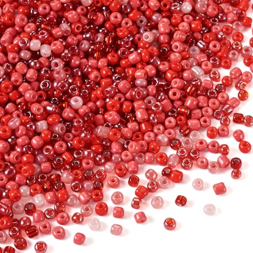 Pandahall 100g 4mm Glass Seed Beads for Jewelry Making - Red Round Small Craft Beads, Tiny Spacers, Mini Pony Beads for Friendship Bracelets, Necklaces and Jewelry Making Supplies - color: Red Theme, size: 6/0