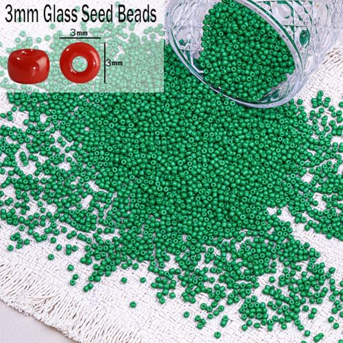 5000pcs Glass Seed Beads, 3mm 8/0 Small Individual Color Seed Beads Mini Pony Bulk for DIY Bracelet Necklaces Wrist Jewelry Making, Green - color: Green